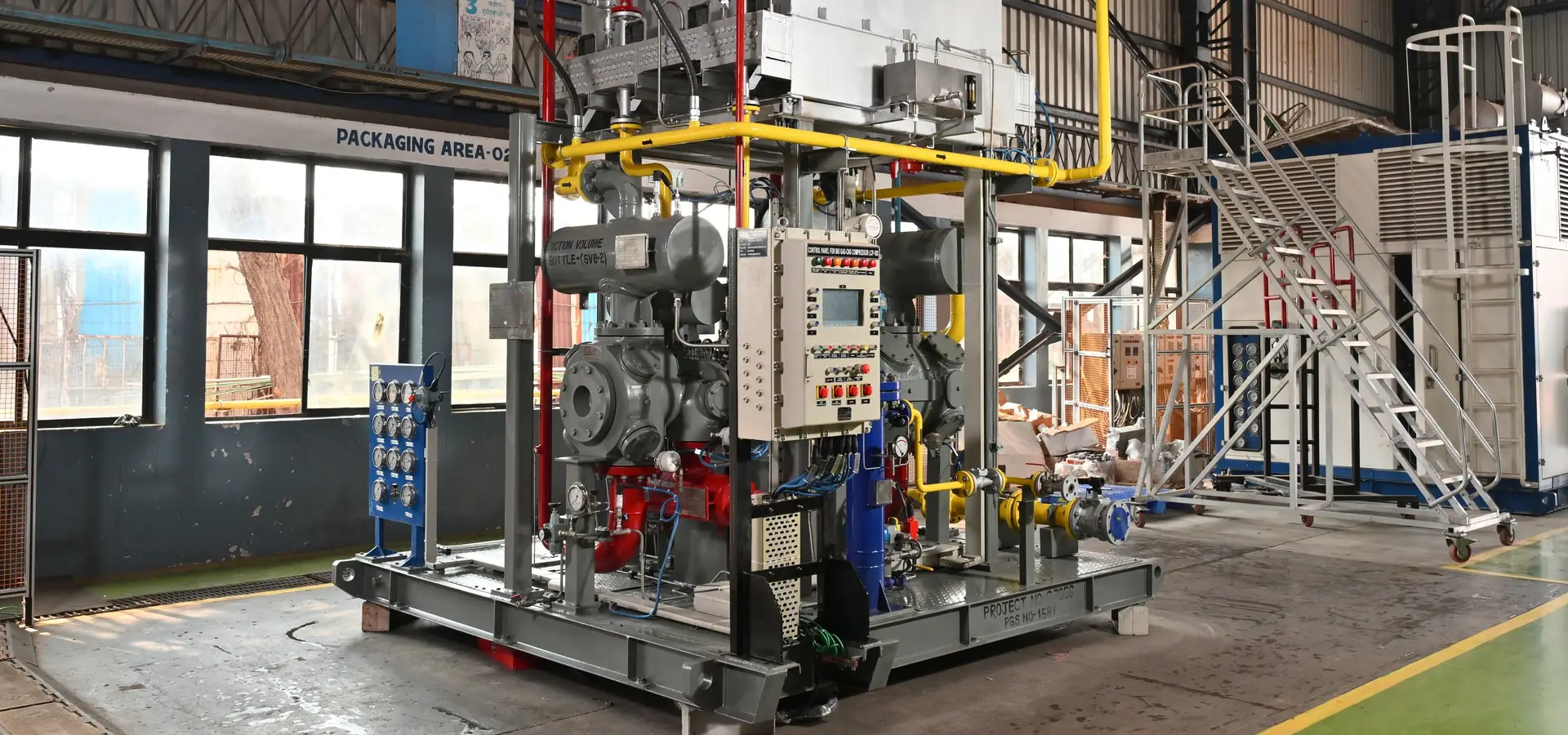 Compressed biogas purification and compression unit inside a biofuel plant